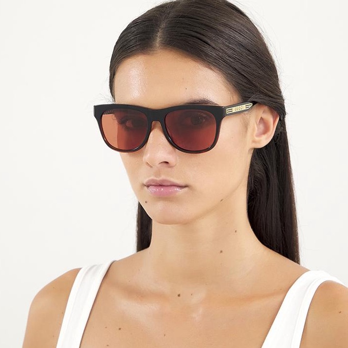 New Authentic - Gucci Sunglasses Women Gg0980s 002 Black/Orange Lenses